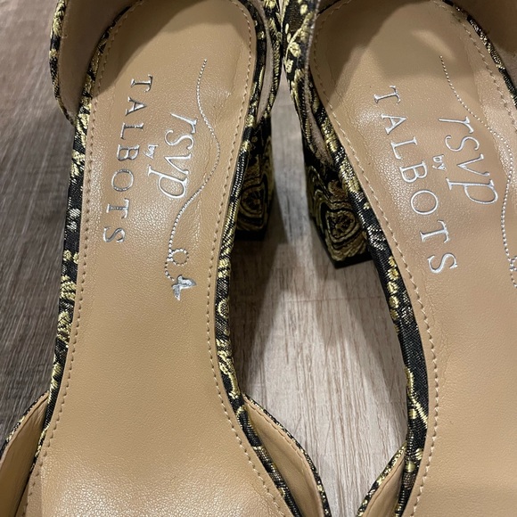 Women’s RSVP by Talbots heels shoes black gold tapestry size 7 - Picture 5 of 8